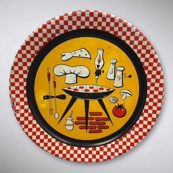 1950s Mid Century Metal BBQ Grilling Tray – Vintage Kitschy Serving Platter - Picture 1 of 4